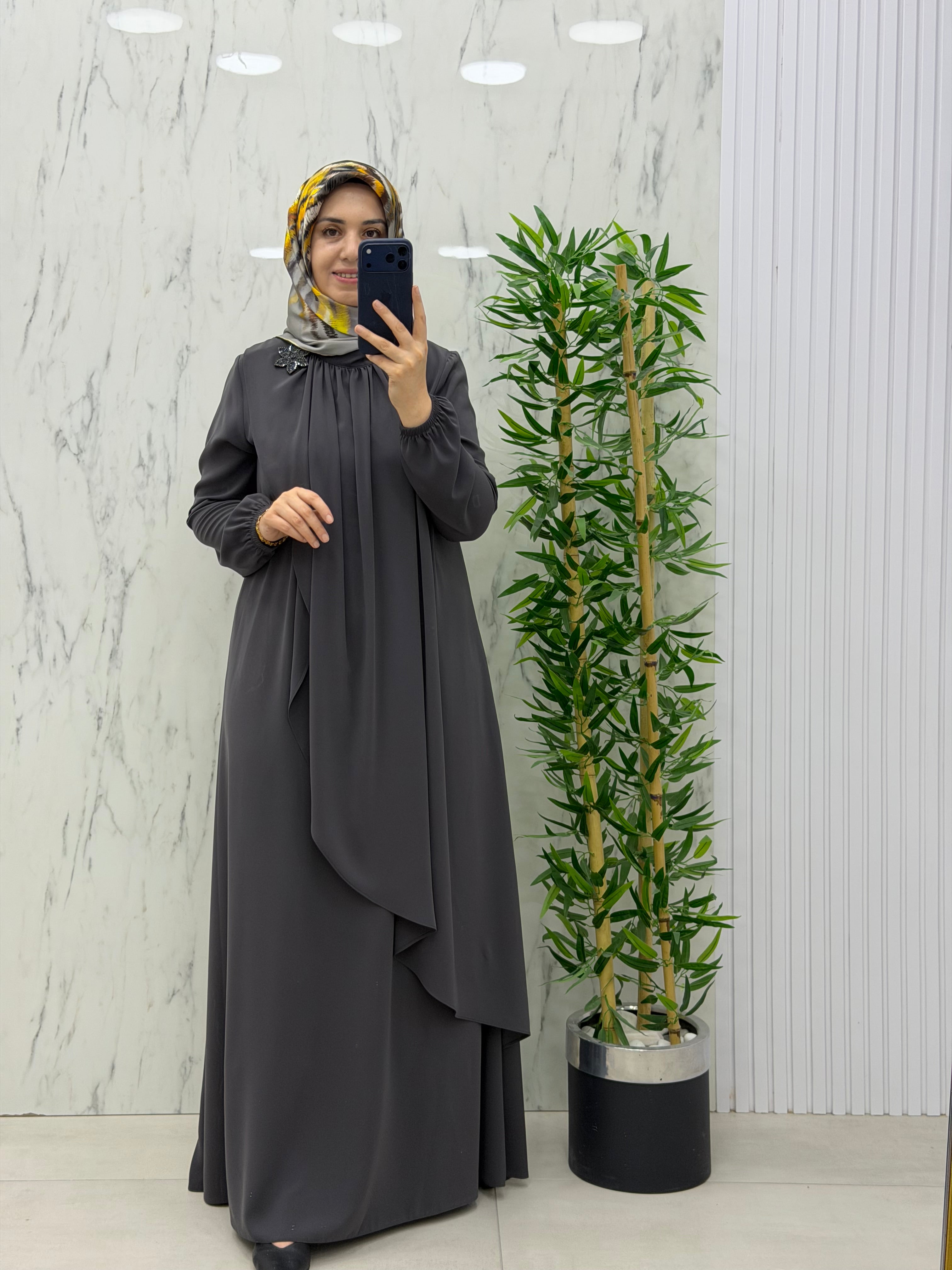 MUSAB BROŞ DETAYLI ELBİSE(8622)