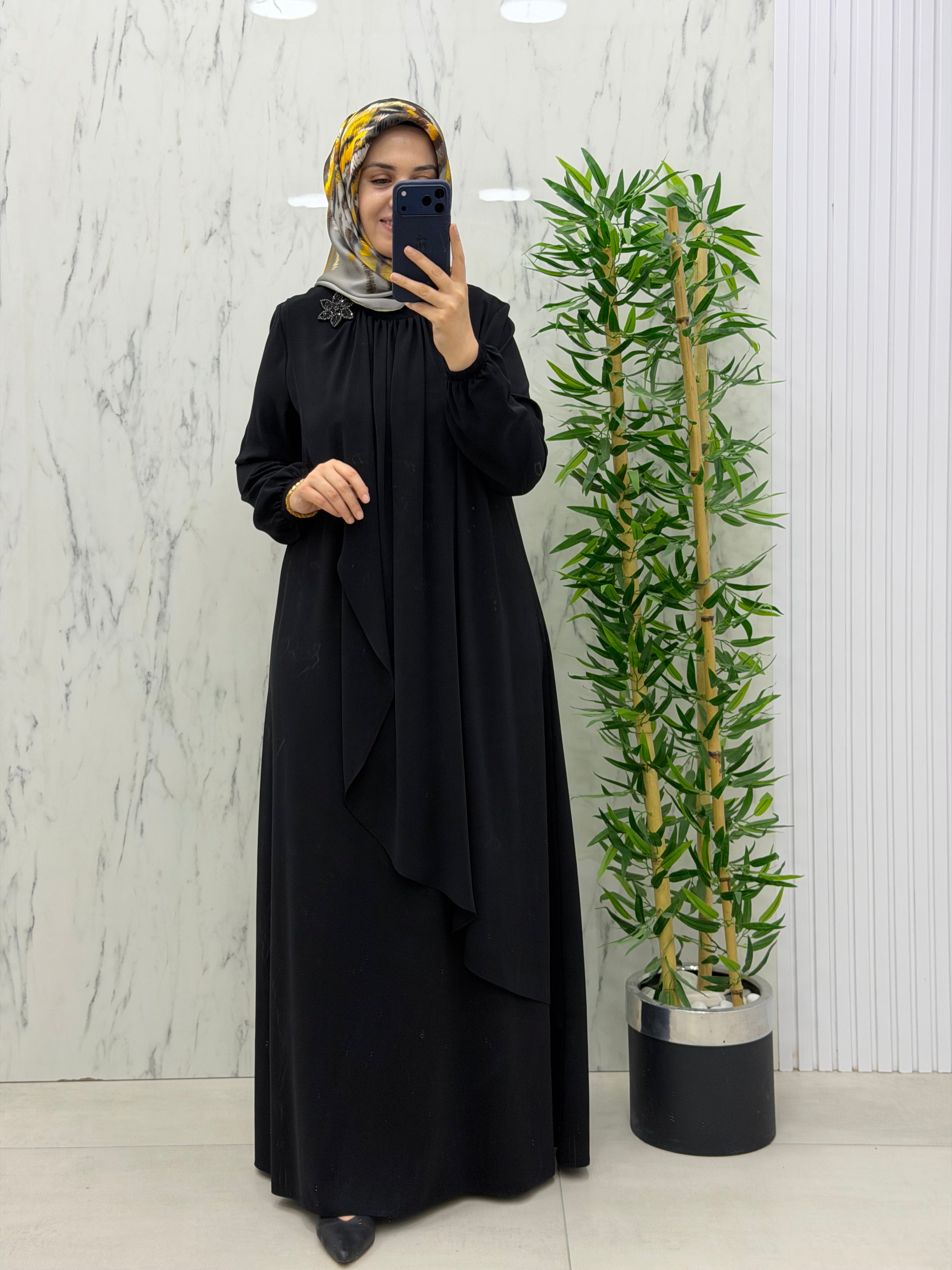 MUSAB BROŞ DETAYLI ELBİSE(8622)