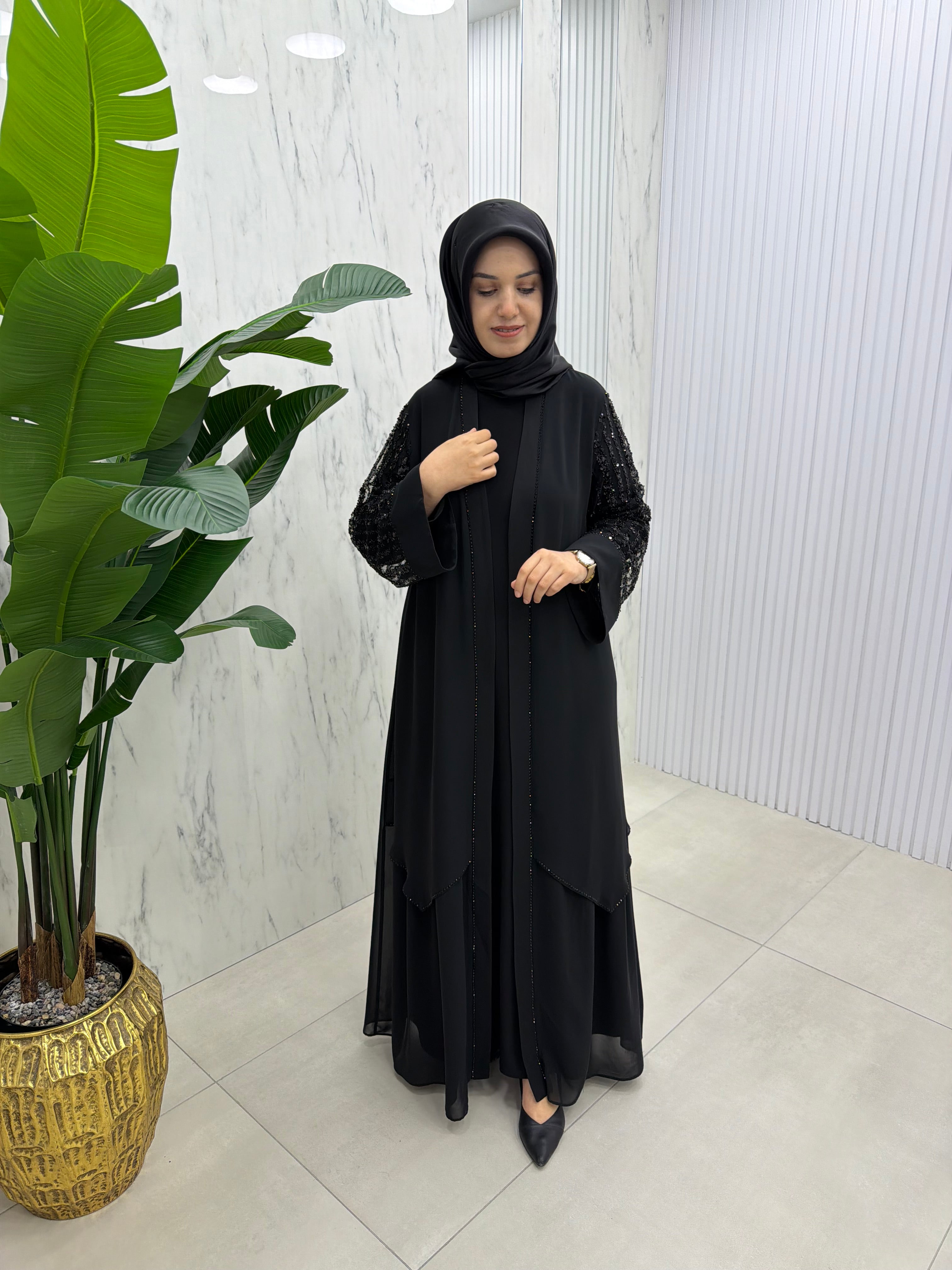 JUKİ MODA KOLLARI TAŞLI ABAYA(5511)