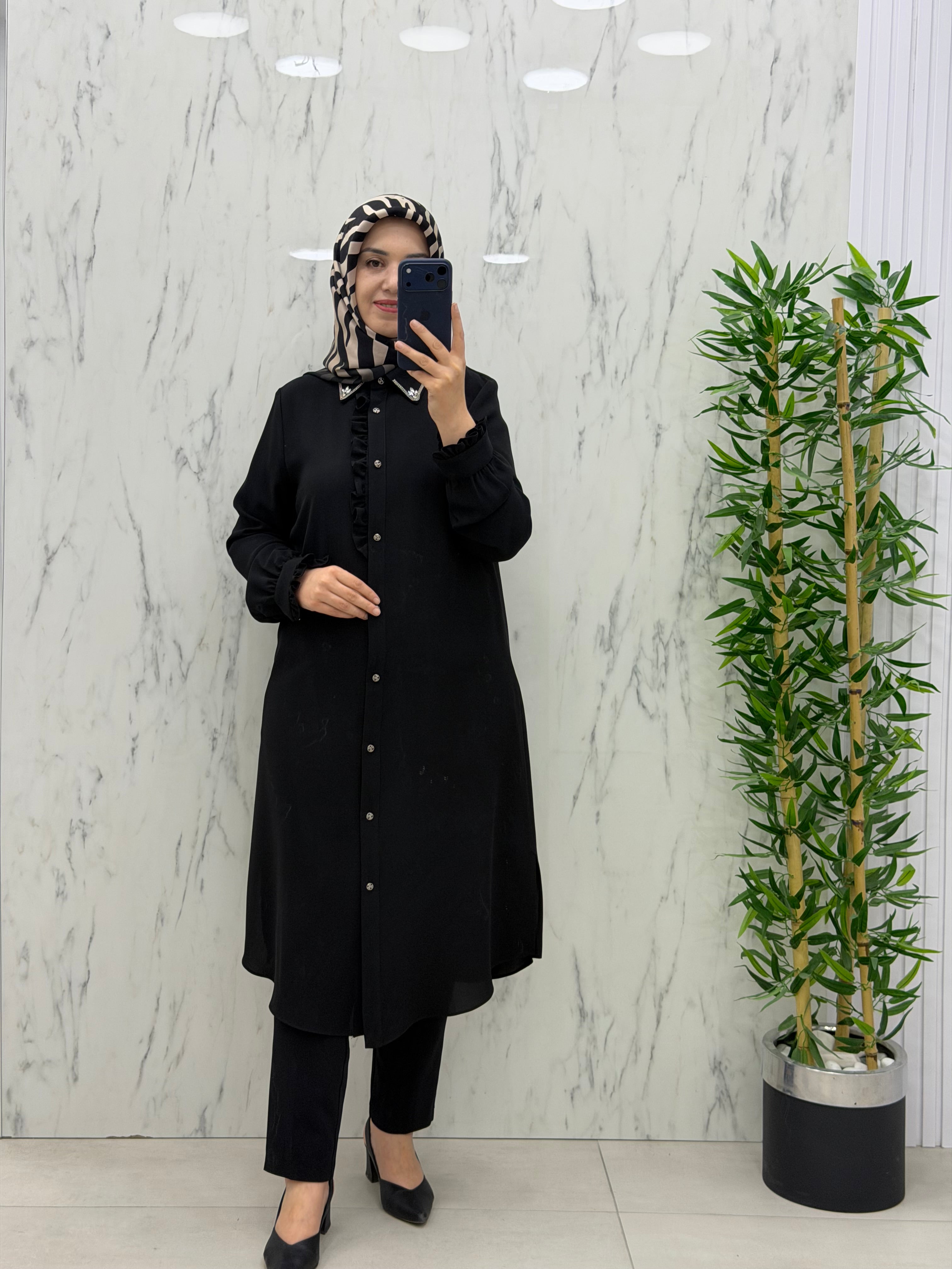MODA İLDEM YAKA VE KOL DETAYLI TUNİK(2116)
