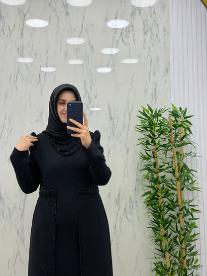 JUKİ MODA YAKA VE BELİ TAŞ İŞLEMELİ ELBİSE(3451)