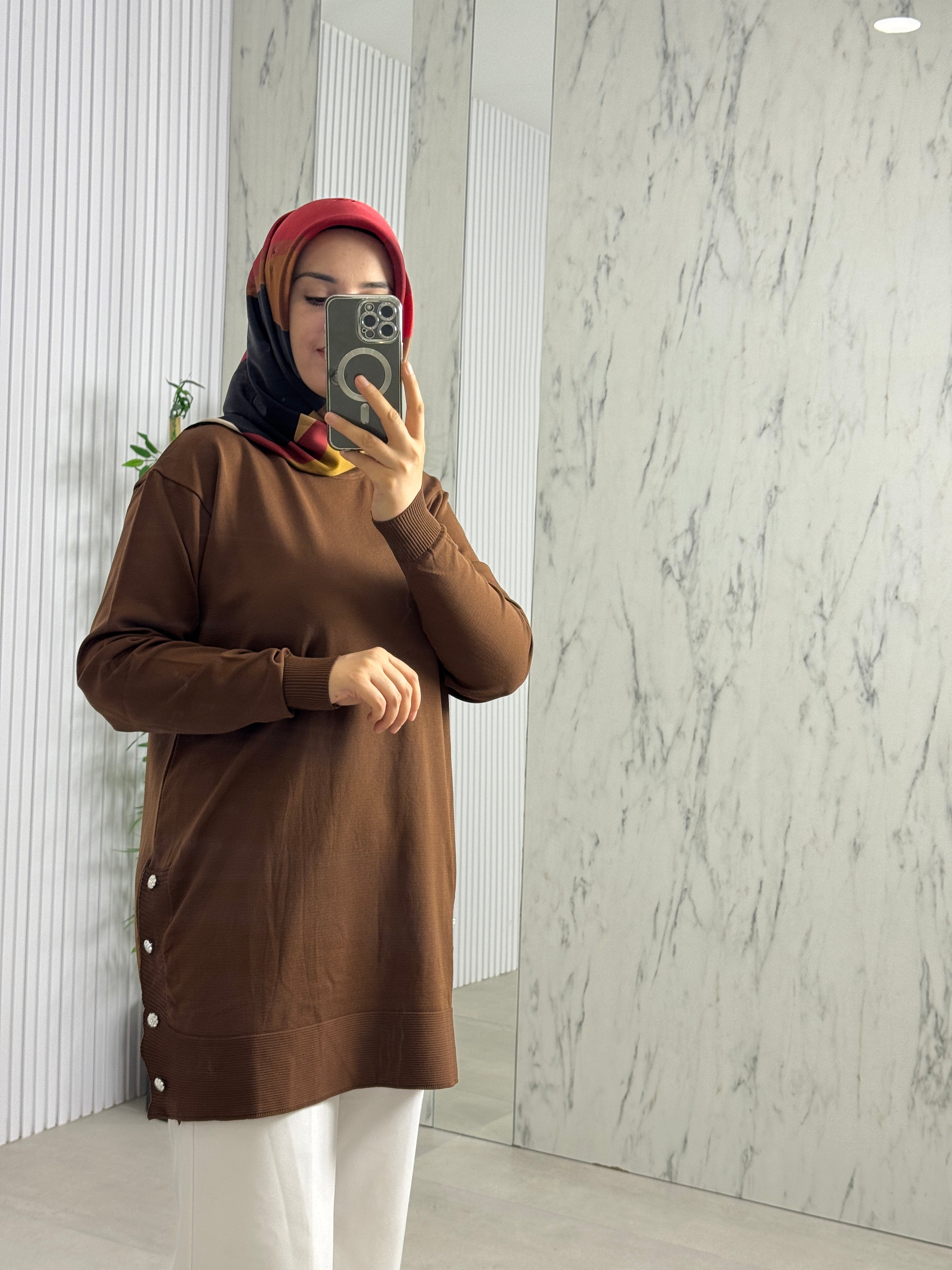 MELİH Yanları Düğmeli Linyisli Triko Tunik (5013)