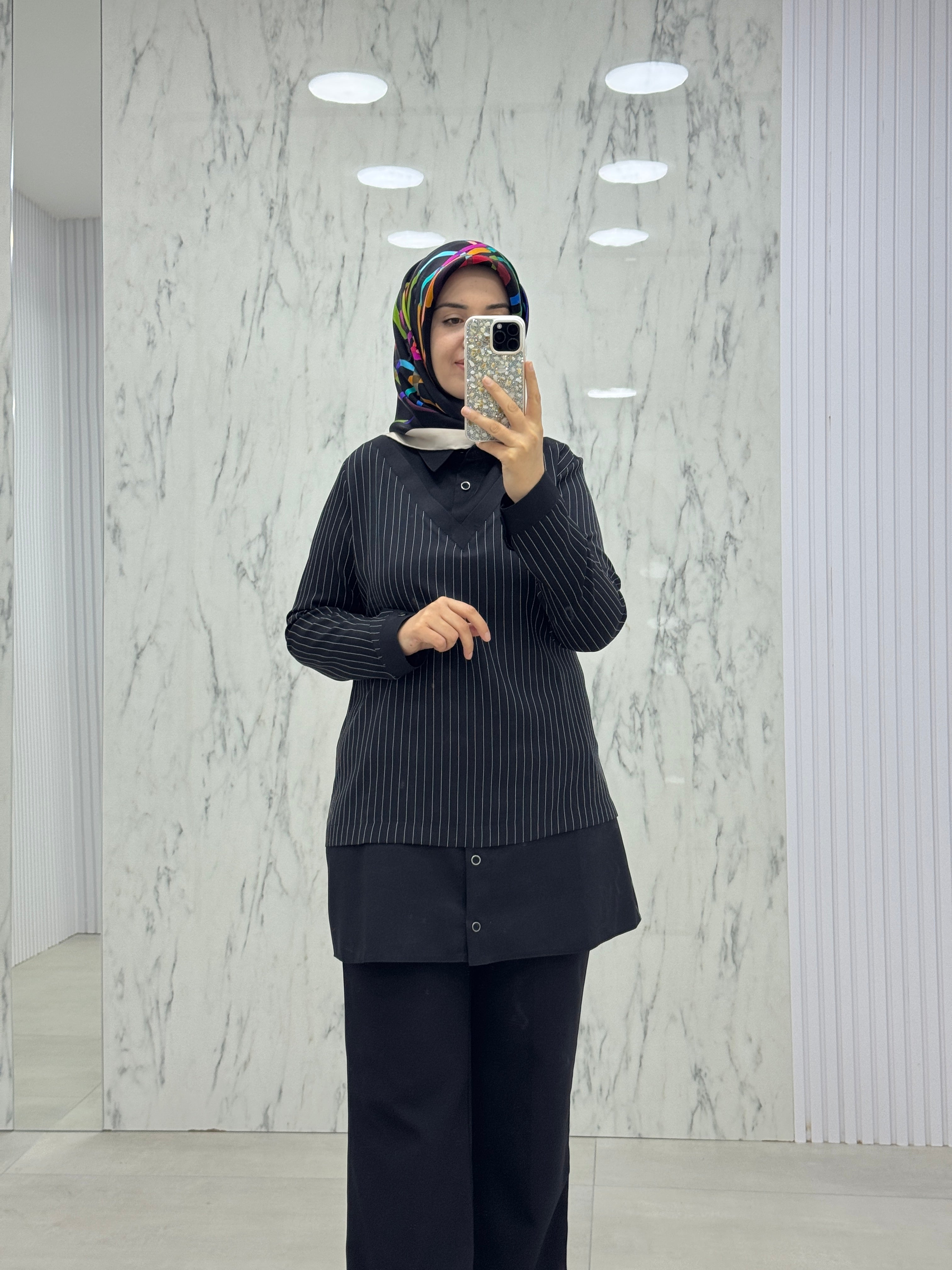 QETEN ÇİZGİLİ GARNİLİ TUNİK (2927)