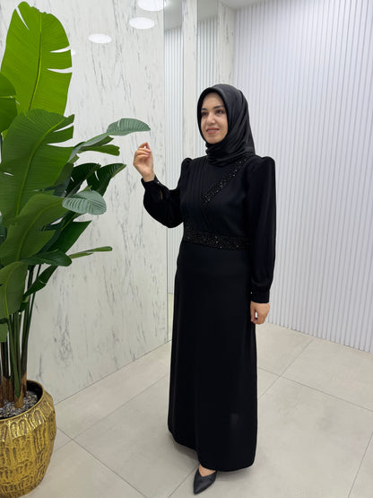 MODA JUKİ ÇAPRAZ TAŞ İŞLEMELİ ELBİSE(3403)