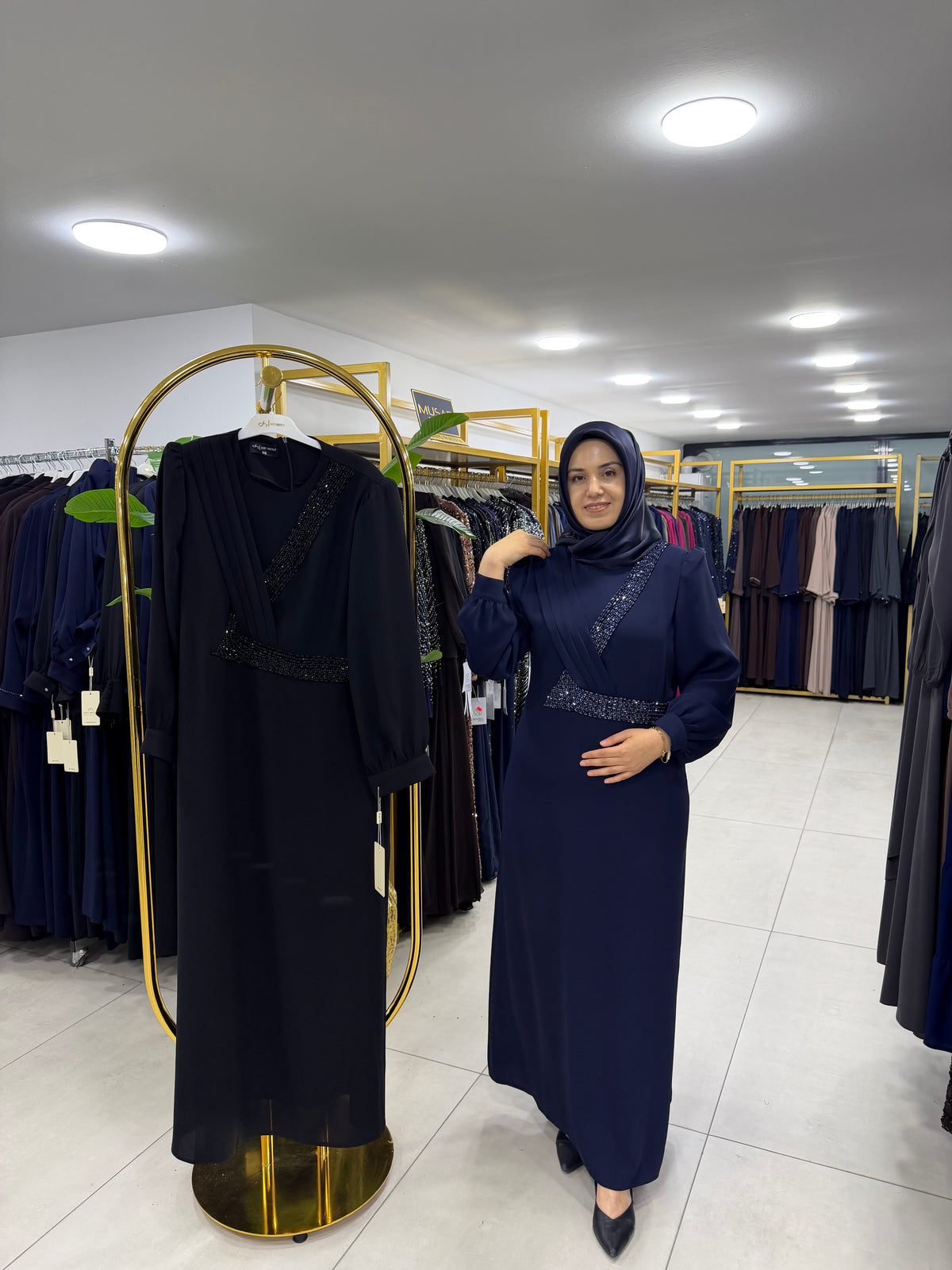 MODA JUKİ ÇAPRAZ TAŞ İŞLEMELİ ELBİSE(3403)