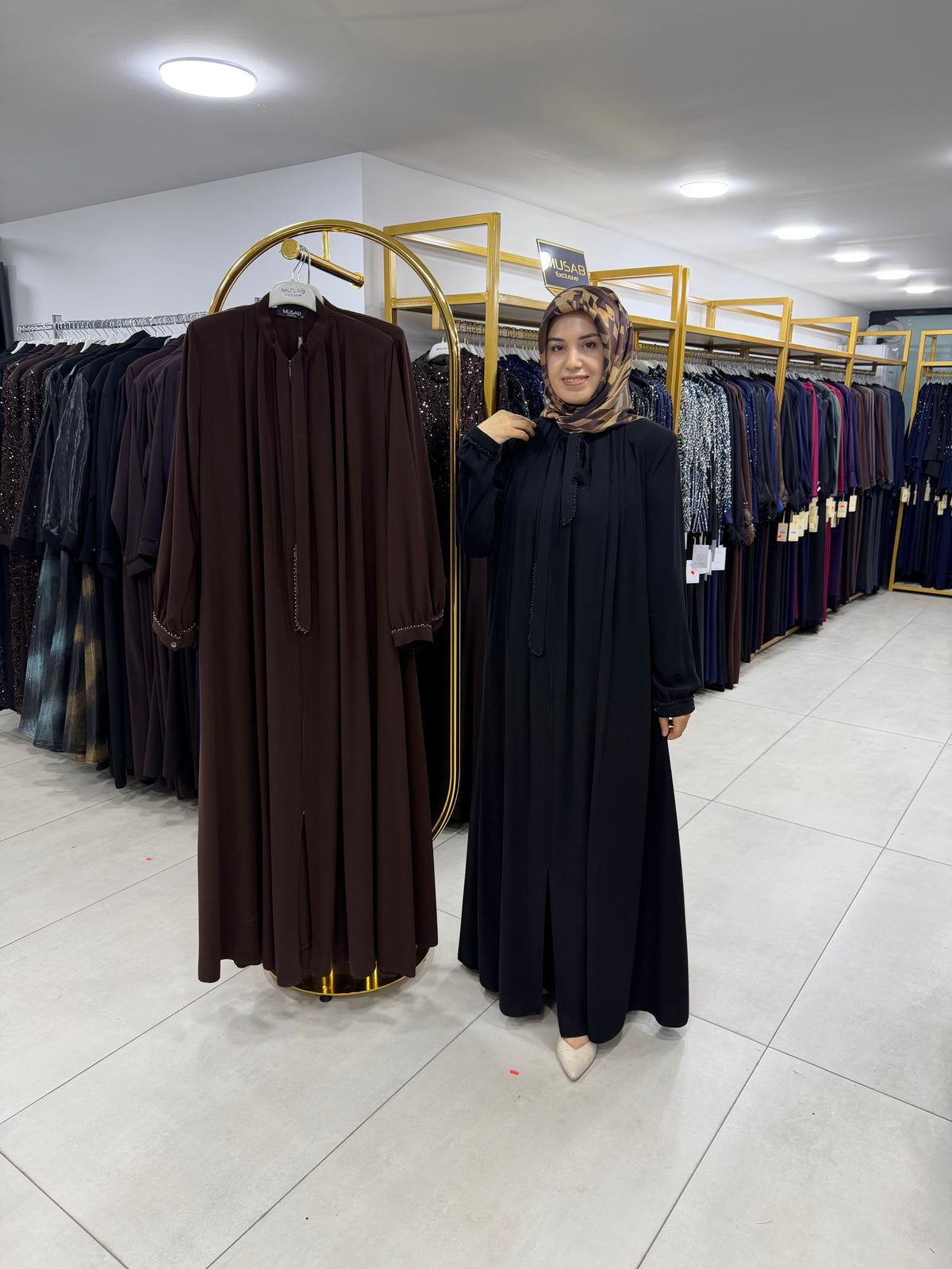 MUSAB FULAR DETAYLI TAŞ GEÇİŞLİ FERACE (7640)
