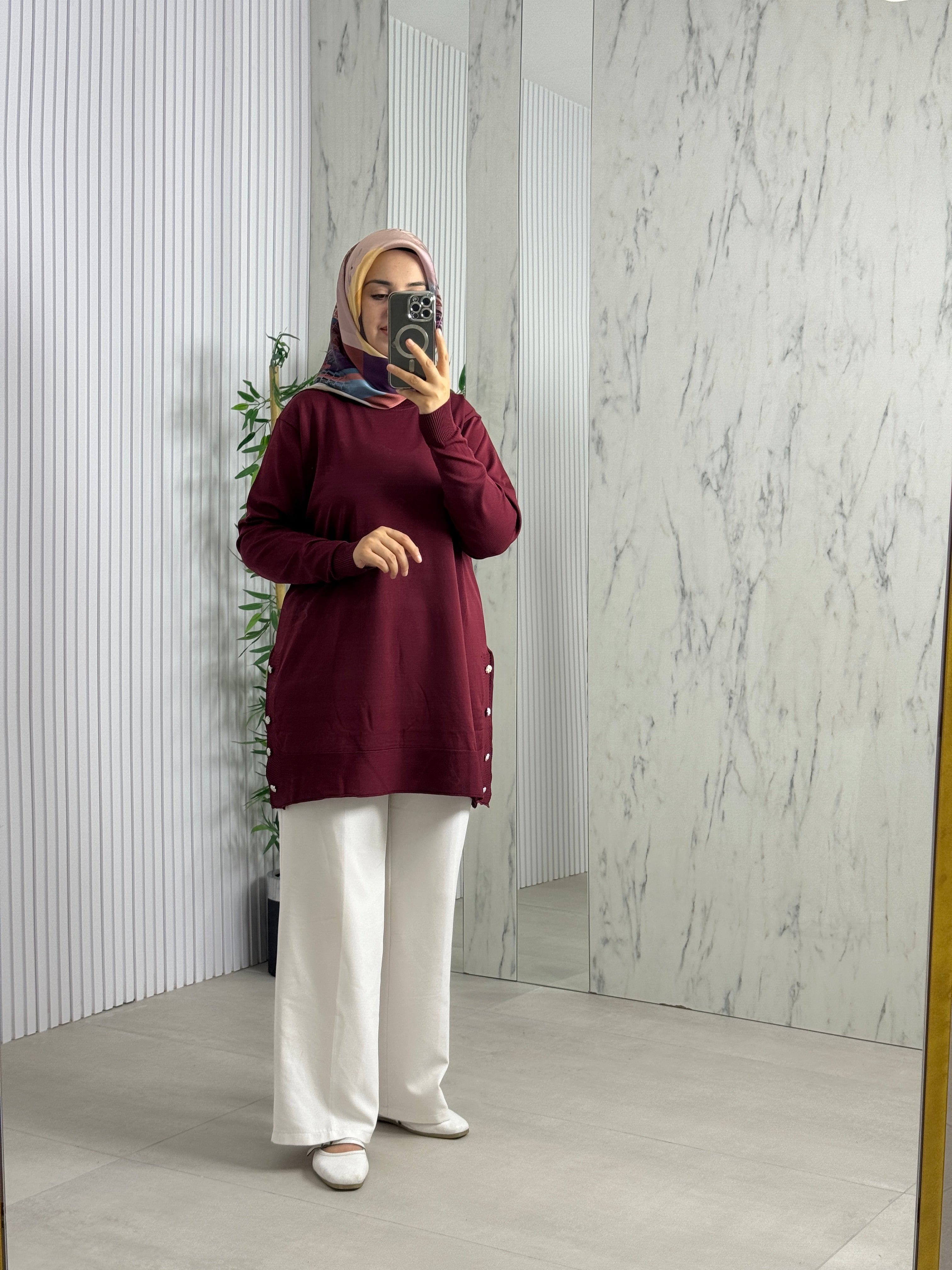 MELİH Yanları Düğmeli Linyisli Triko Tunik (5013)