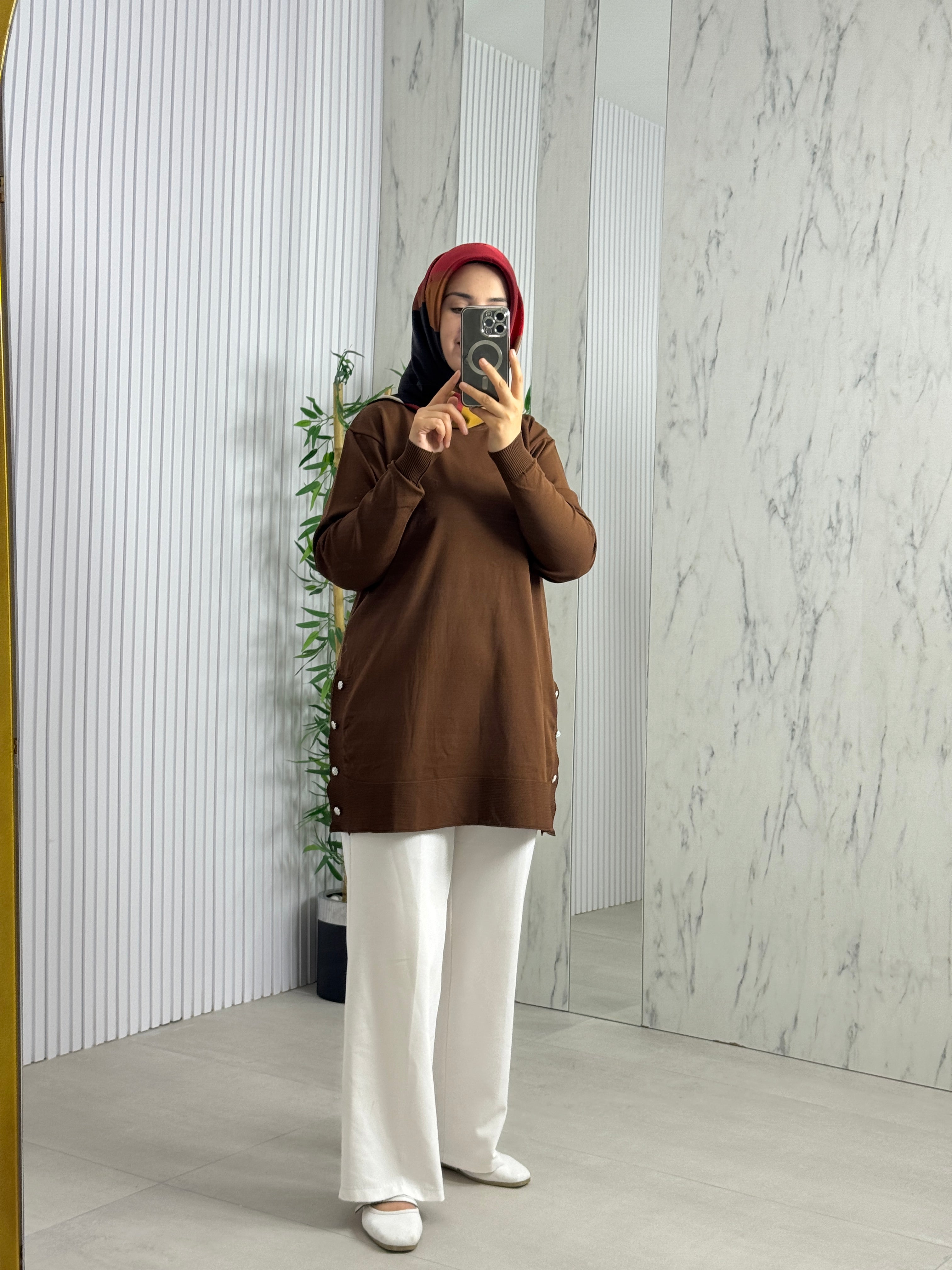 MELİH Yanları Düğmeli Linyisli Triko Tunik (5013)