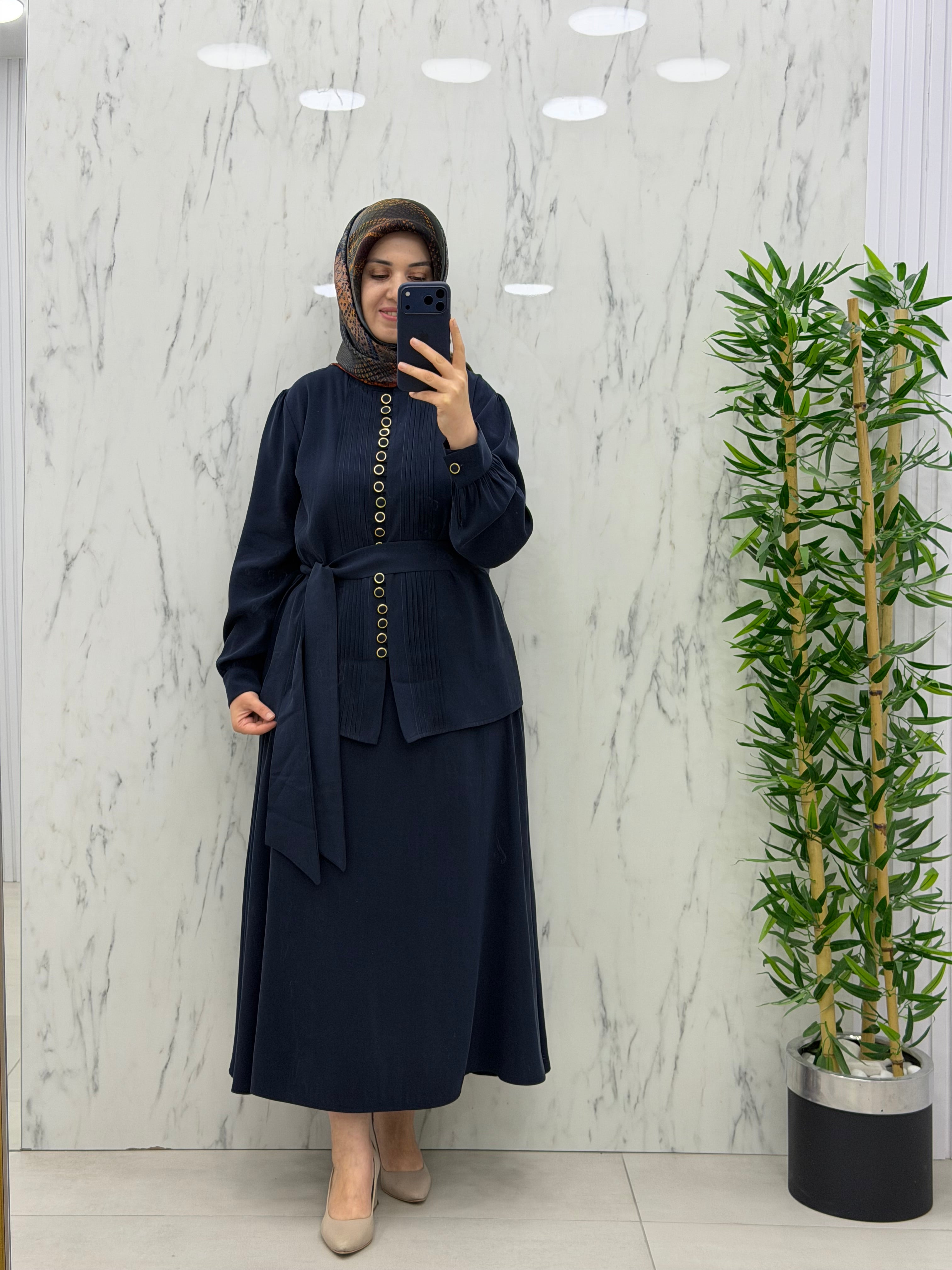 ALESYA DÜĞME DETAYLI İKİLİ ETEKLİ TAKIM(5072)