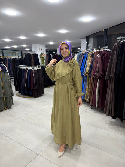 TRİPEN ÇİÇEK BRONŞLU ELBİSE (3667)