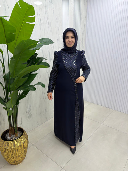 JUKİ MODA KOLLARI PUL DETAYLI ELBİSE
