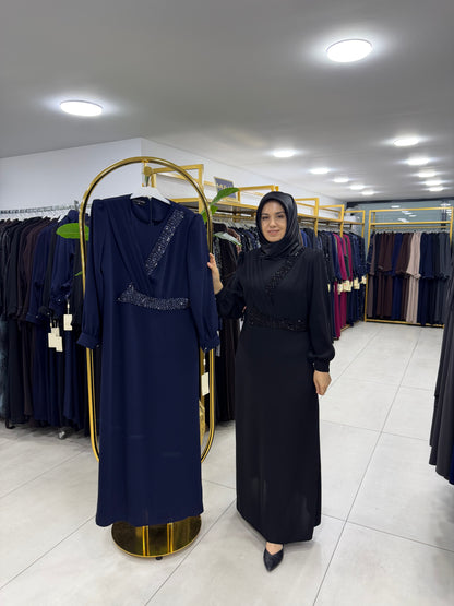 MODA JUKİ ÇAPRAZ TAŞ İŞLEMELİ ELBİSE(3403)