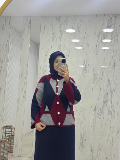 KÜBRA BAKLAVA DESENLİ HIRKA