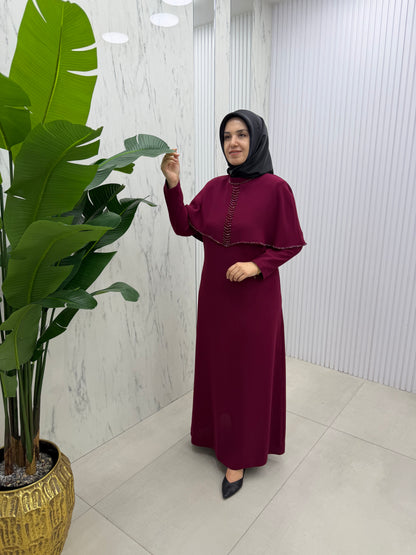 JUKİ PELERİNLİ TAŞLI ELBİSE(3324)