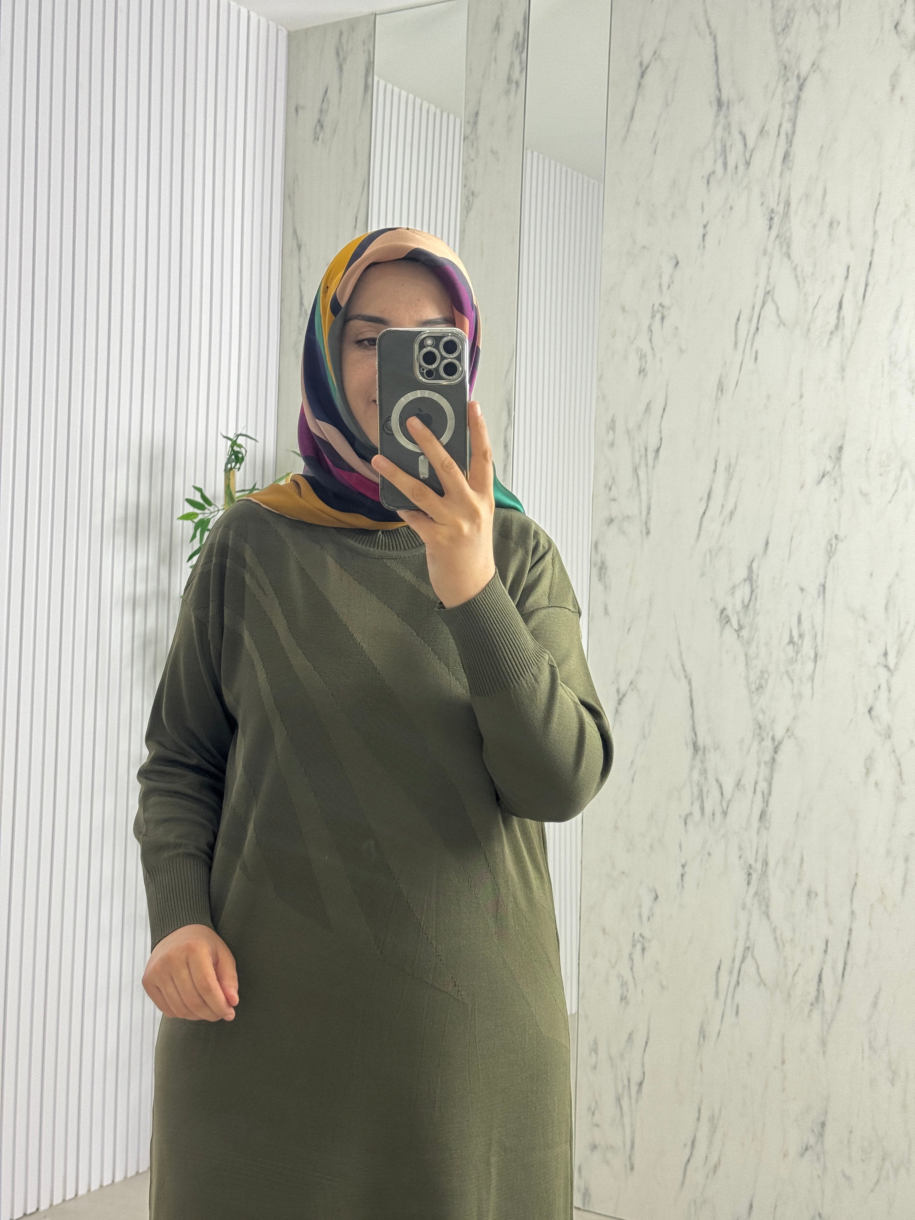 MELİH Kendinden Desenli Elbise (35021)