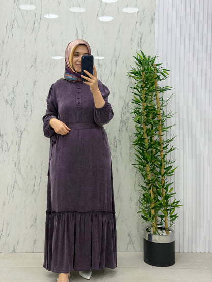 CLEMENCE DÜĞMELİ İPEK KUPRA ELBİSE(5385)
