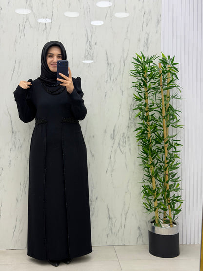 JUKİ MODA YAKA VE BELİ TAŞ İŞLEMELİ ELBİSE(3451)