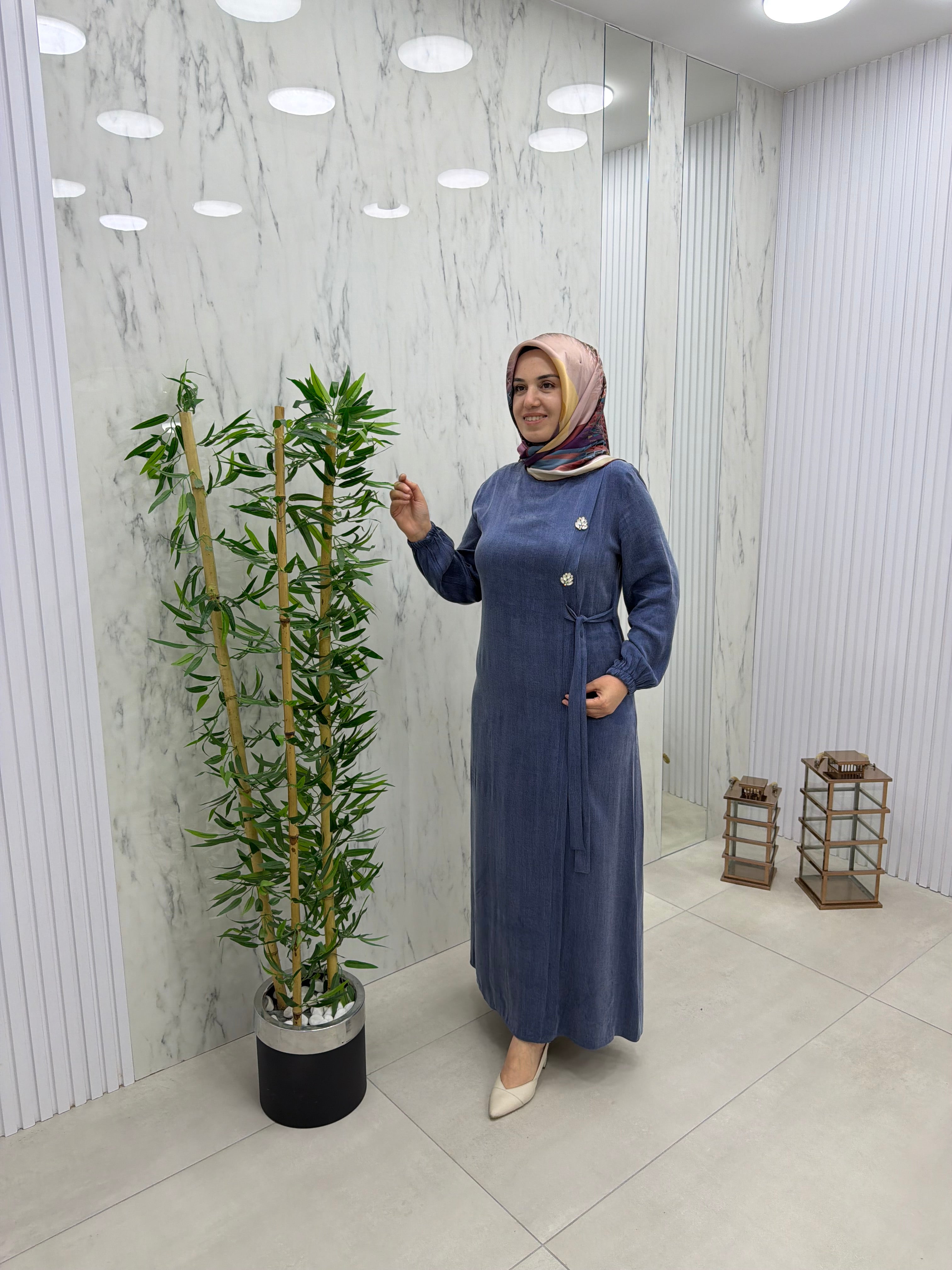 ALESYA YANDAN BAĞLAMALI TAŞ DETAYLI CUPRA ELBİSE (5227)