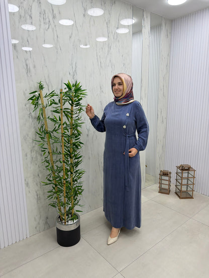 ALESYA YANDAN BAĞLAMALI TAŞ DETAYLI CUPRA ELBİSE (5227)