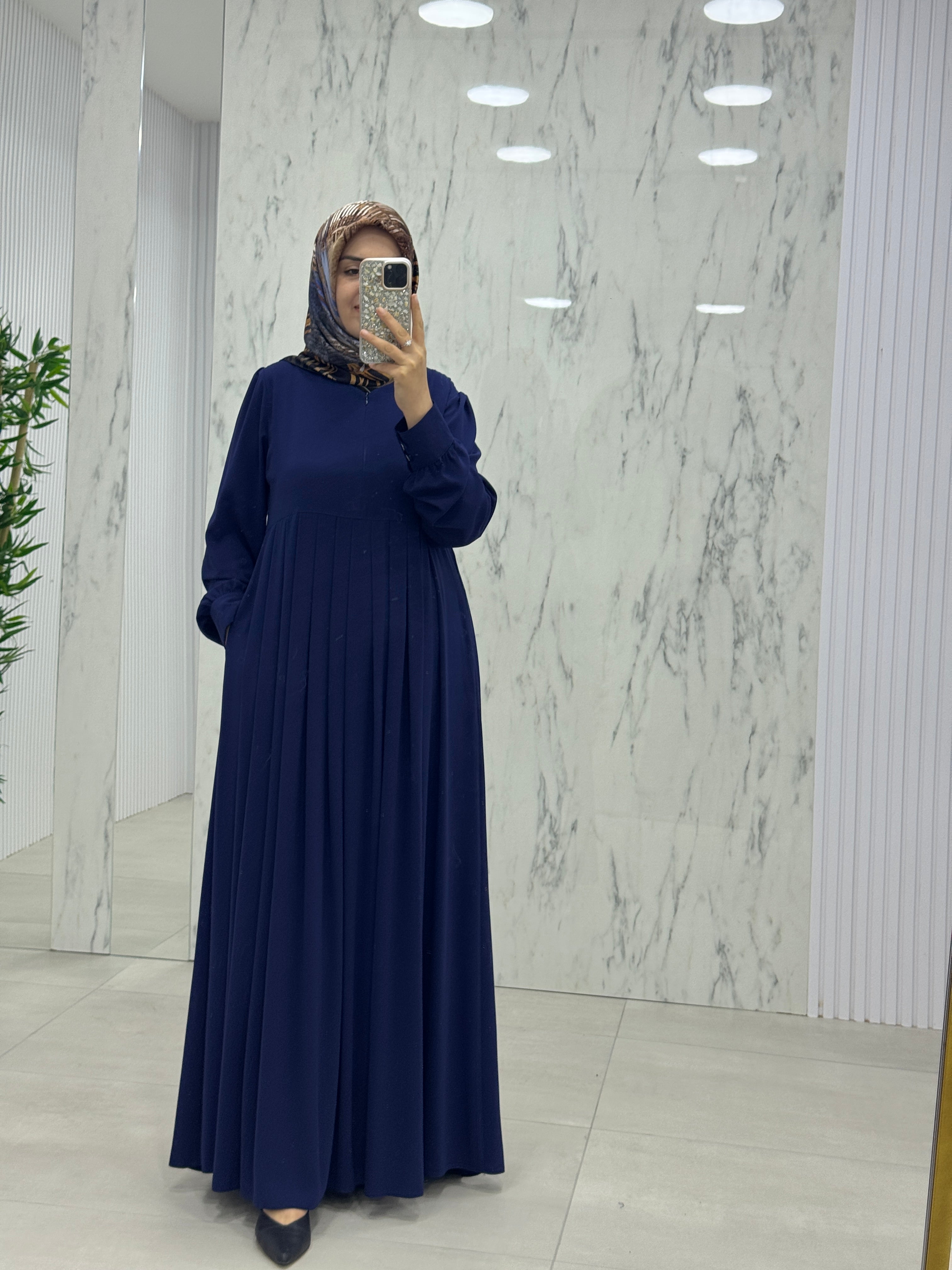 MUSAB YAKA FERMUAR DETAY FERACE ELBİSE (8612)