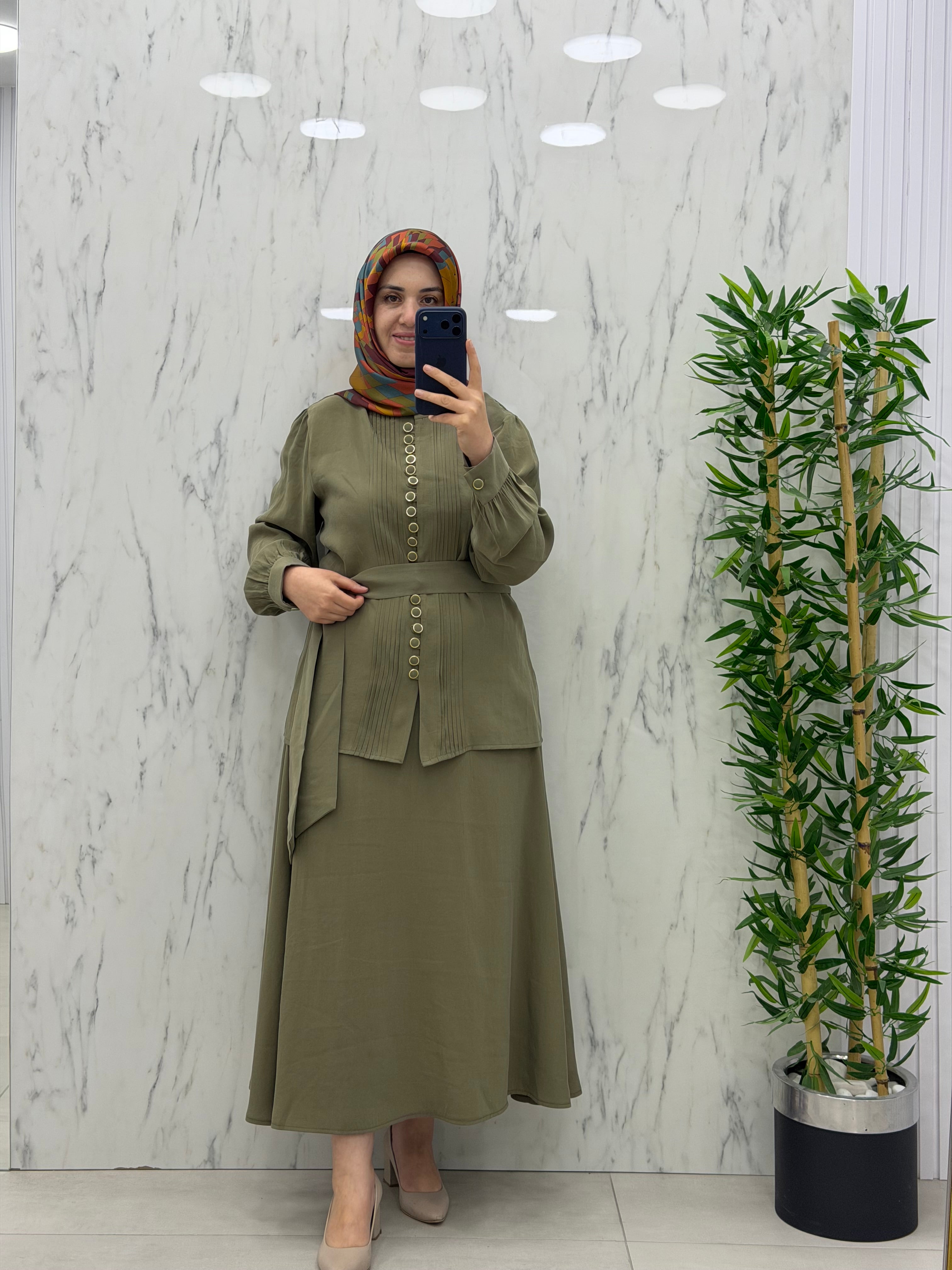 ALESYA DÜĞME DETAYLI İKİLİ ETEKLİ TAKIM(5072)