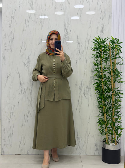 ALESYA DÜĞME DETAYLI İKİLİ ETEKLİ TAKIM(5072)
