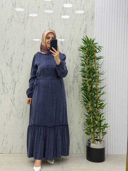 CLEMENCE DÜĞMELİ İPEK KUPRA ELBİSE(5385)