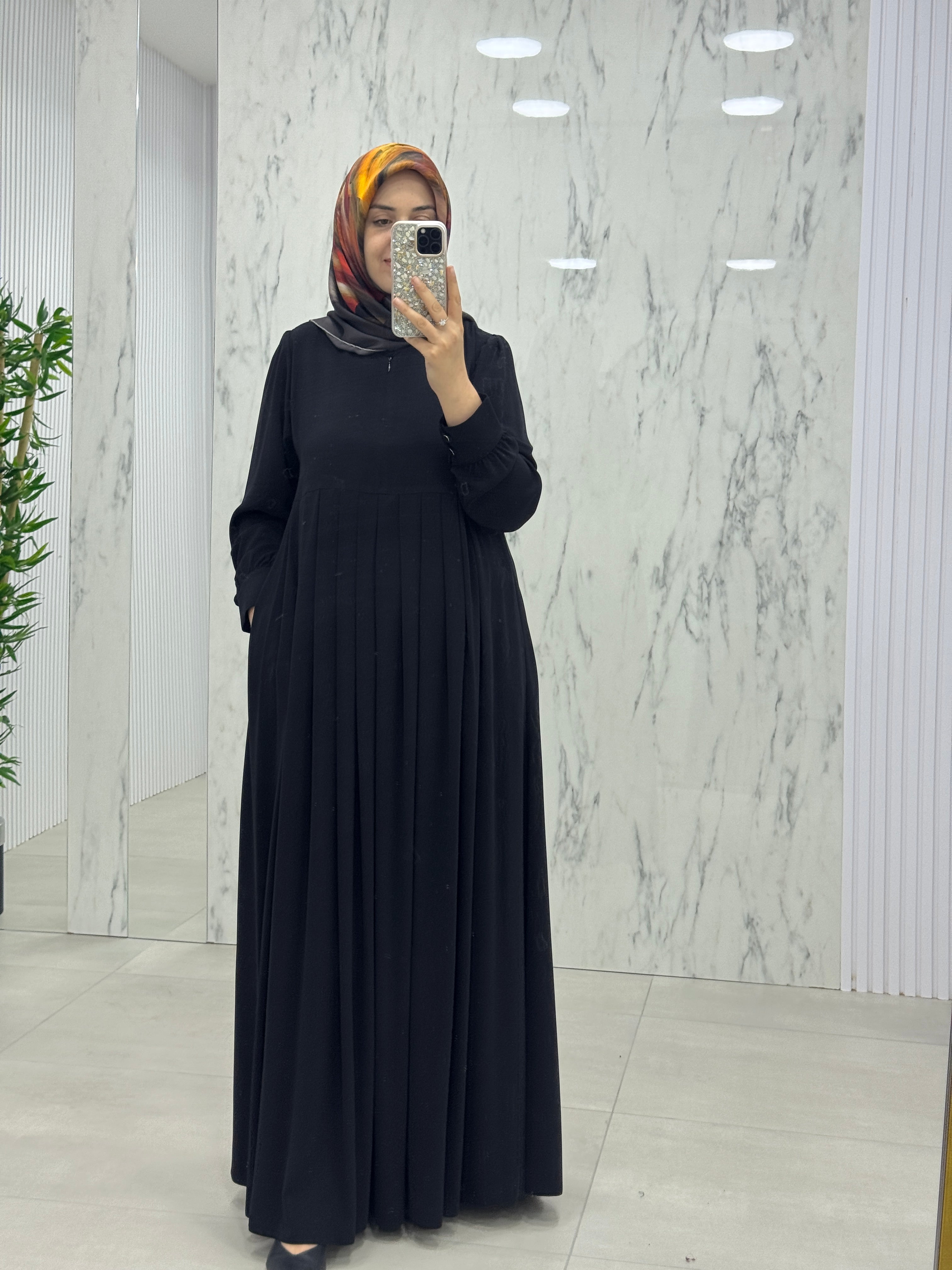 MUSAB YAKA FERMUAR DETAY FERACE ELBİSE (8612)