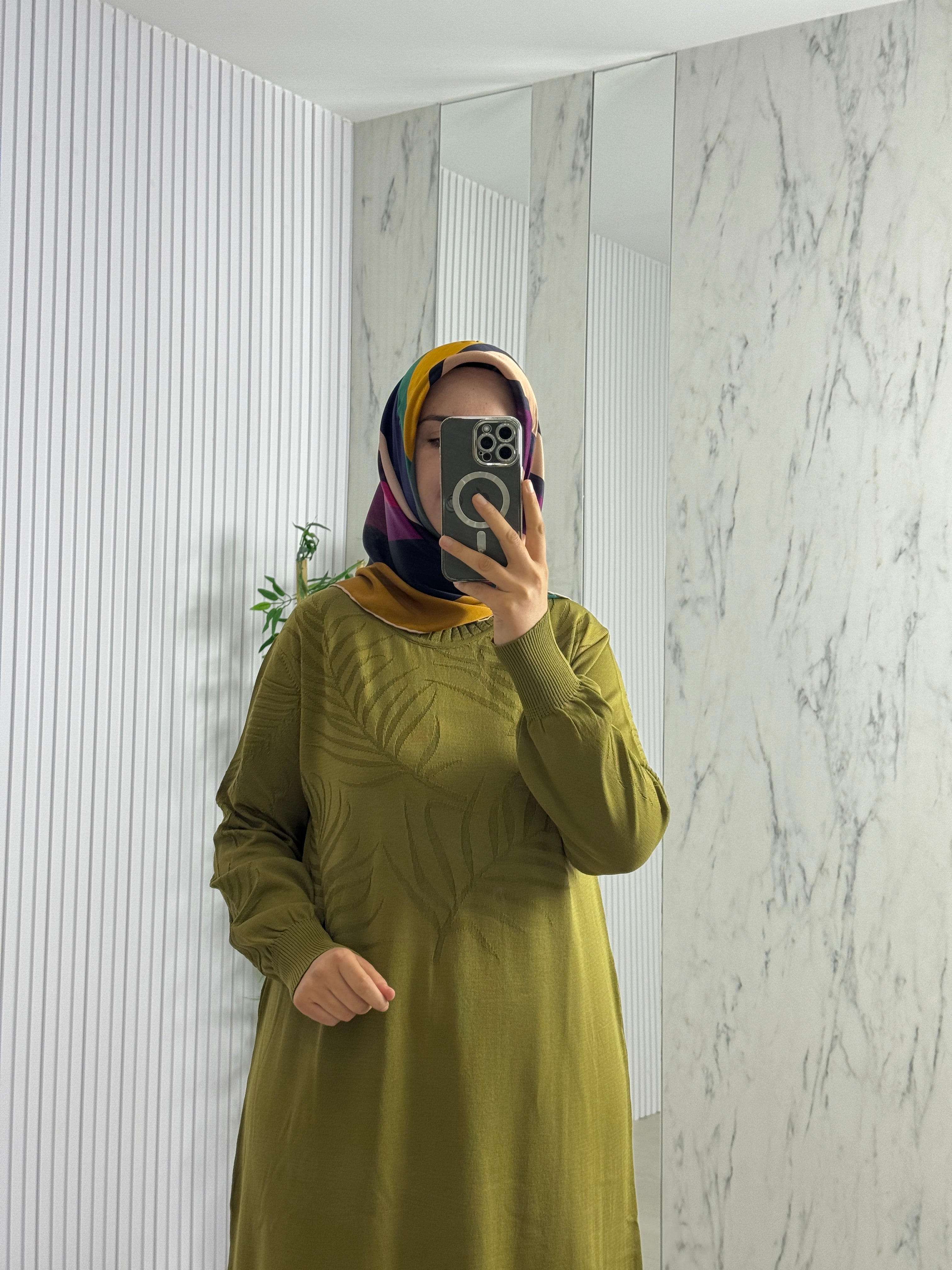 MELİH Yaprak Desenli Elbise (35258)