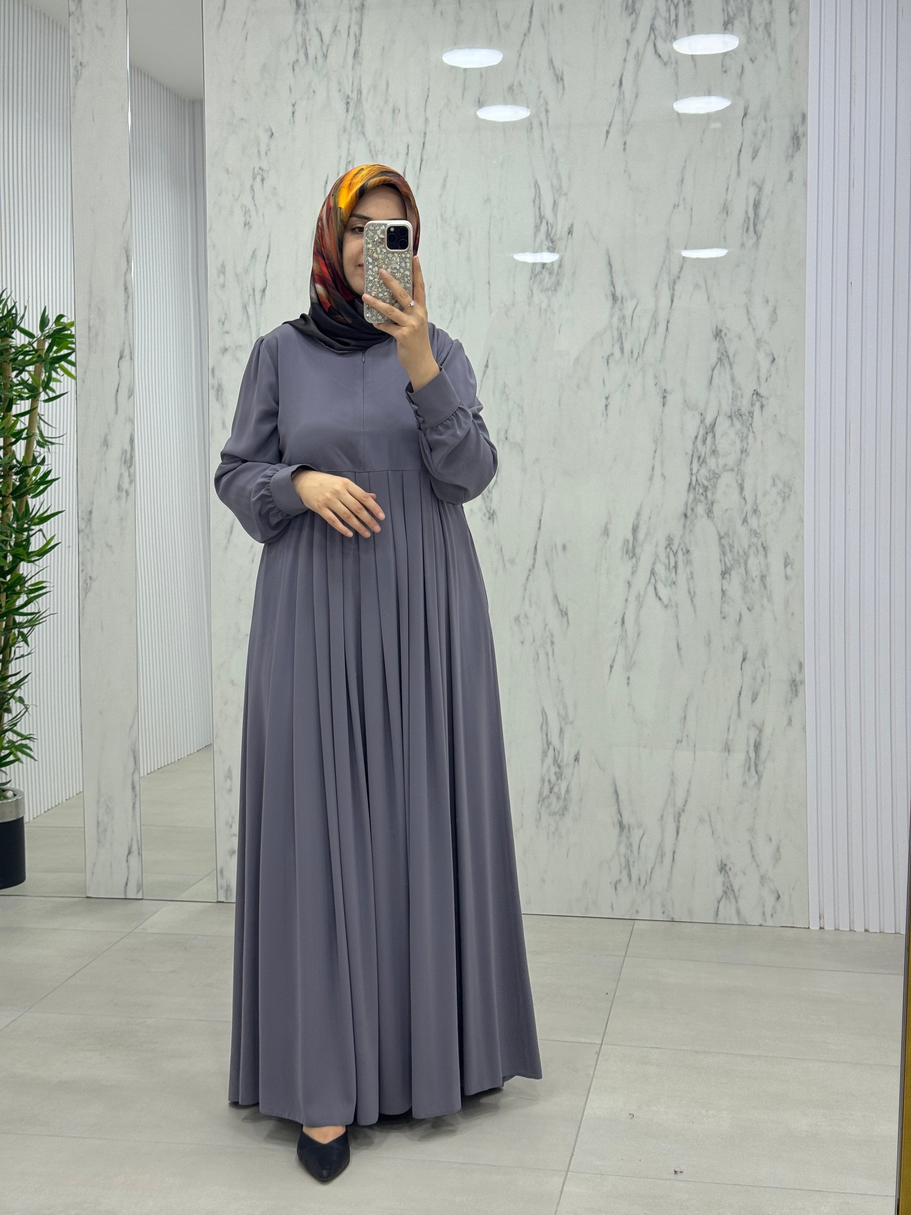 MUSAB YAKA FERMUAR DETAY FERACE ELBİSE (8612)