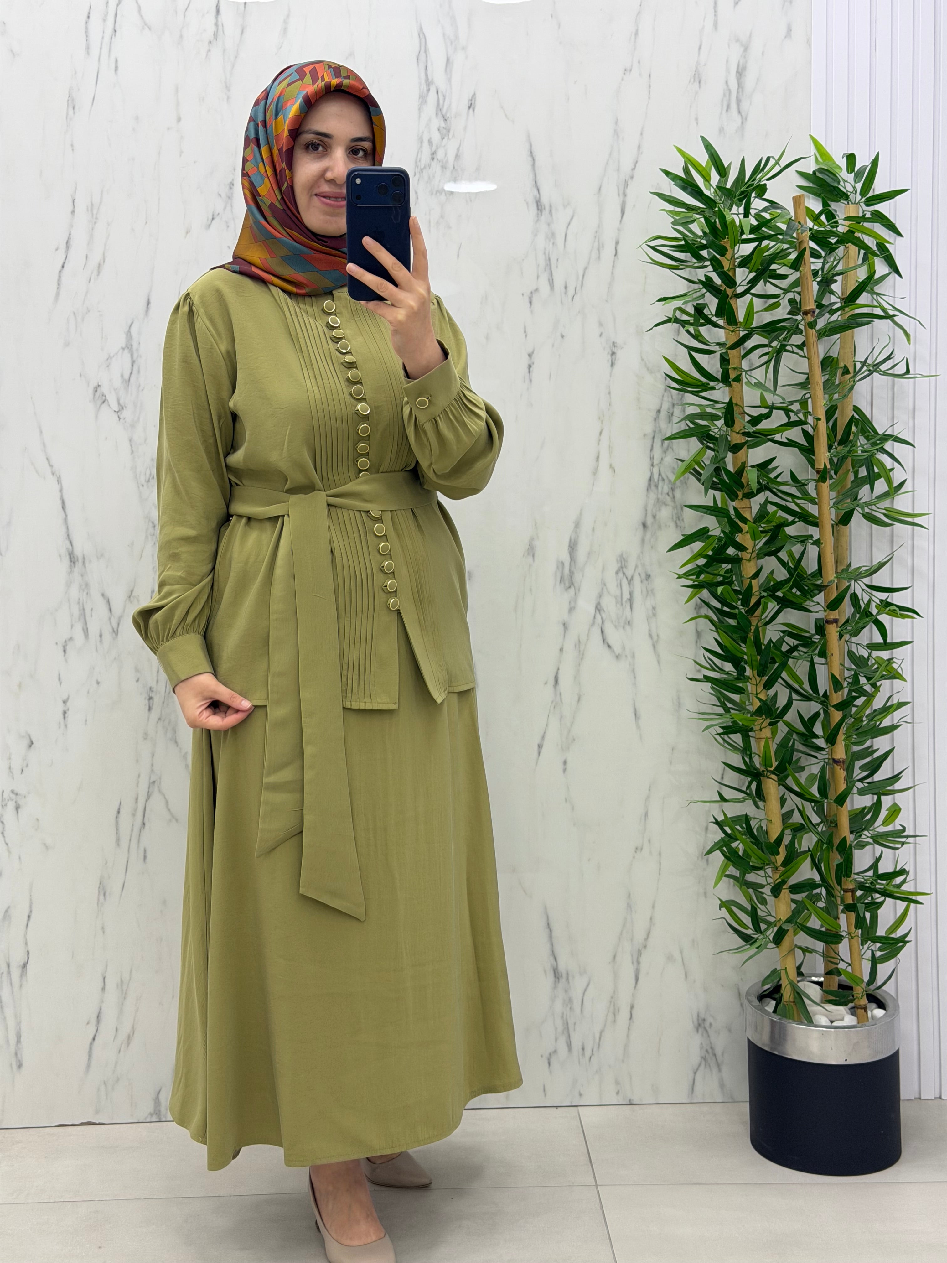 ALESYA DÜĞME DETAYLI İKİLİ ETEKLİ TAKIM(5072)