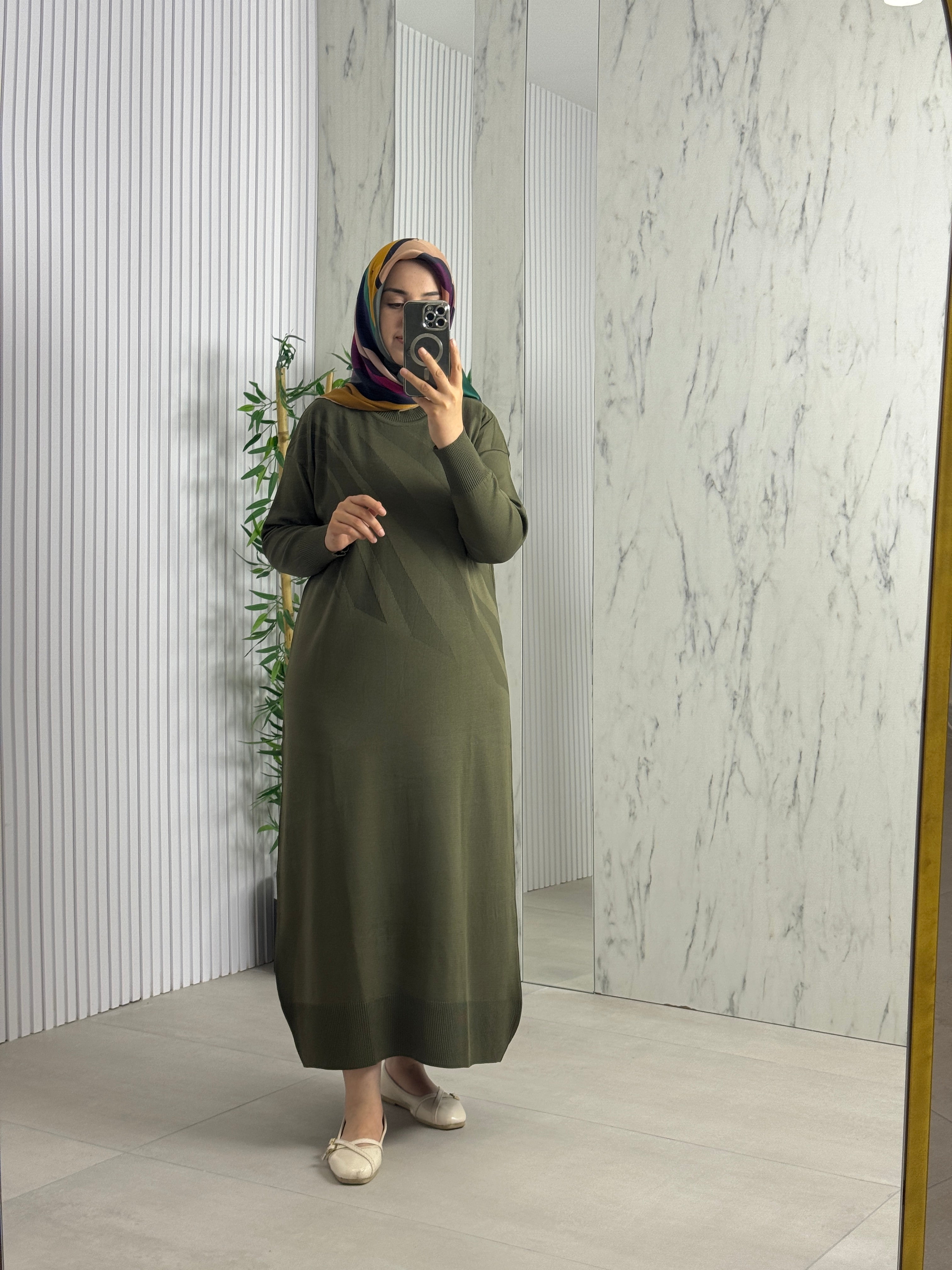 MELİH Kendinden Desenli Elbise (35021)